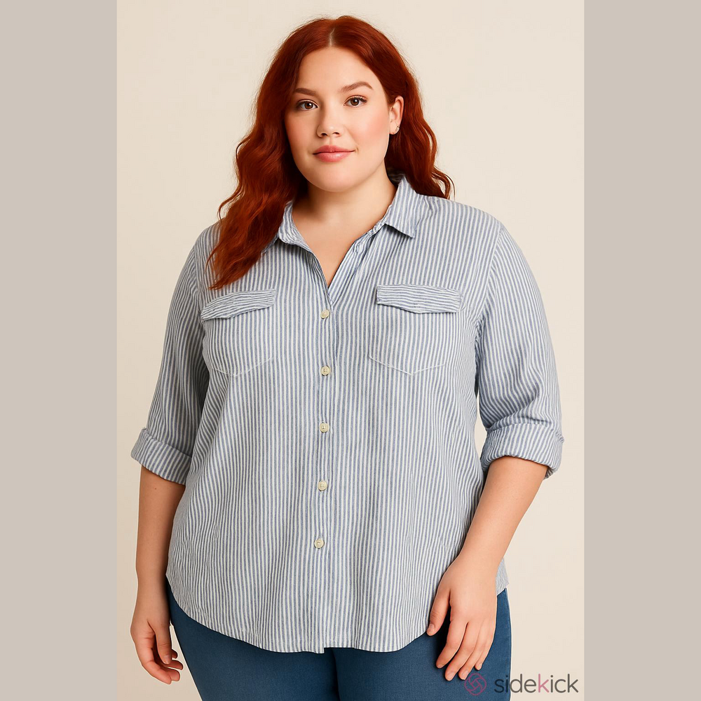 Cato Blue White Seersucker Cotton Blouse